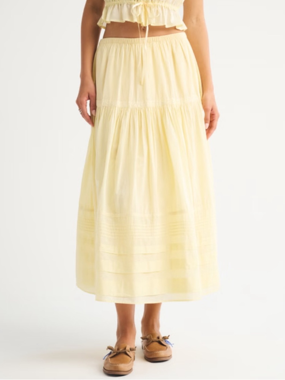 Abercrombie & Fitch Pale Yellow Tiered Maxi Skirt